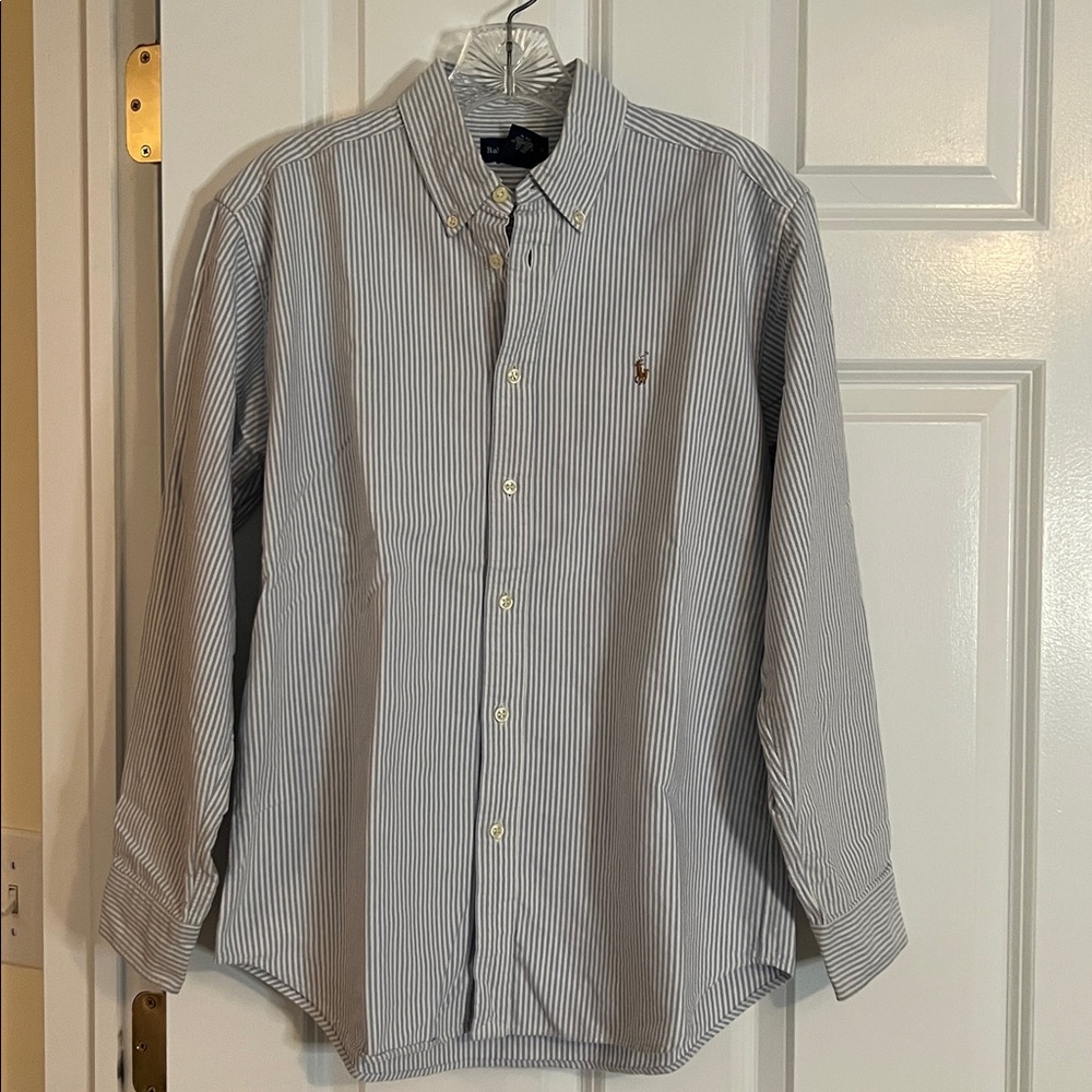 Ralph Lauren Boy’s Blue & White Striped Button Down Shirt, Size 16 - Picture 2 of 6
